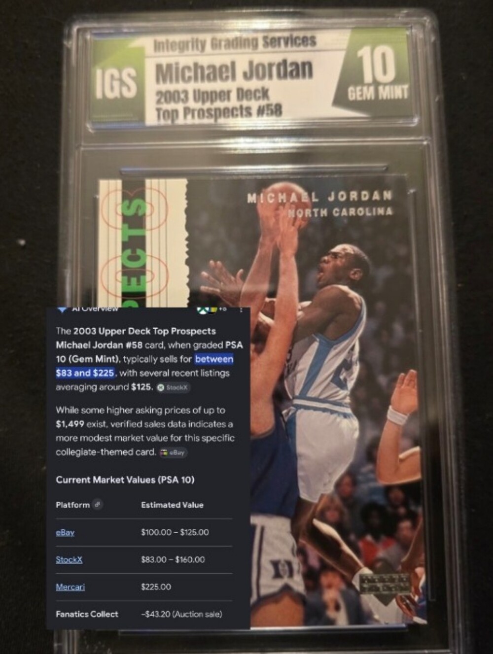GEM MINT 10 Michael Jordan Rookie Era Trading Card - Green, White, Blue
